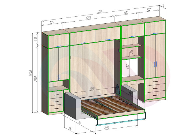 Шкаф-кровать трансформер с диваном Миролла