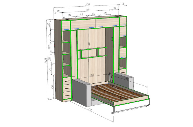 Шкаф-кровать трансформер с диваном Изи-6